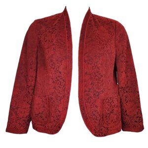 Coldwater Creek Womens Red Chenille Jacquard Open Front Jacket Size MP NWT